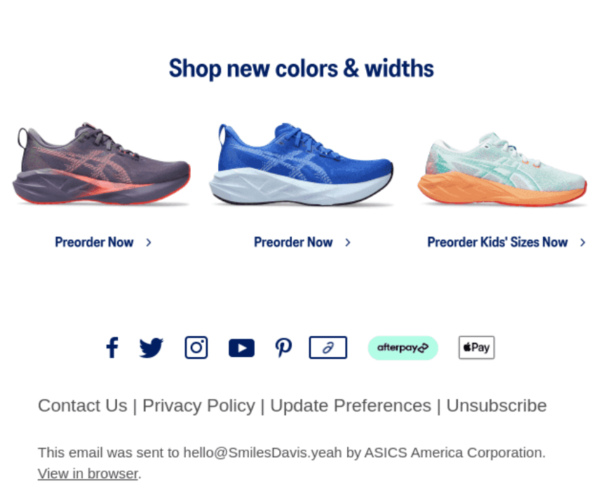 Asics-email-copy-example