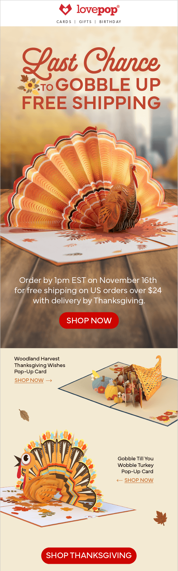 Free Shipping for Thanksgiving - Lovepop