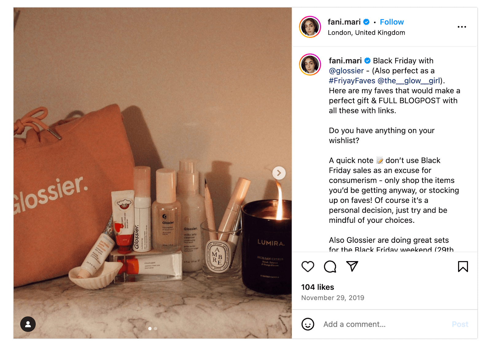 glossier-influencers-black-friday-example